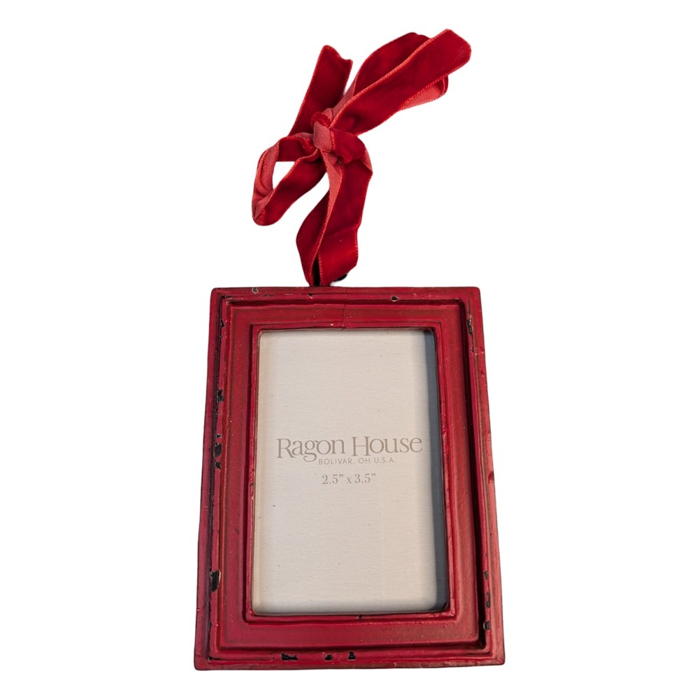 Ragon House Red Rectangle Frame Ornament E243751 2.5x3.5 Farmhouse Vintage Look